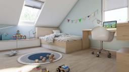 Spalni in delovni kotiček v mansardi