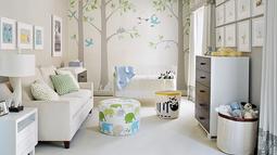 combination of colors and patterns makes the nursery far more interesting