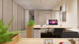 pisalna miza s predalnikom v pisarni