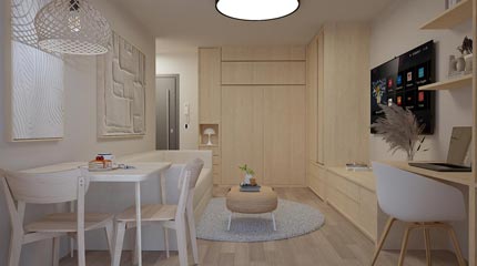 zaprta skrita postelja po meri v garsonjeri